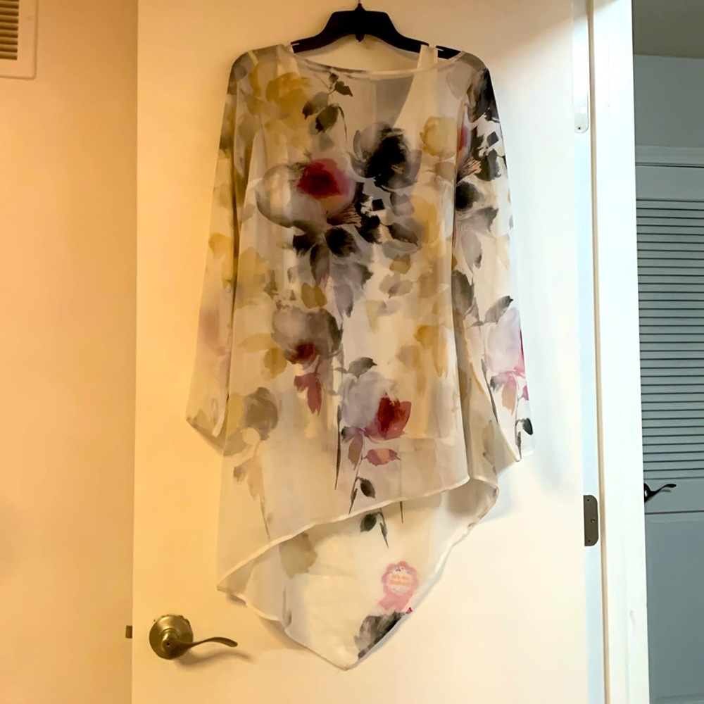 Two Piece Size 10 White House Black Market top set tank floral sheer blouse New